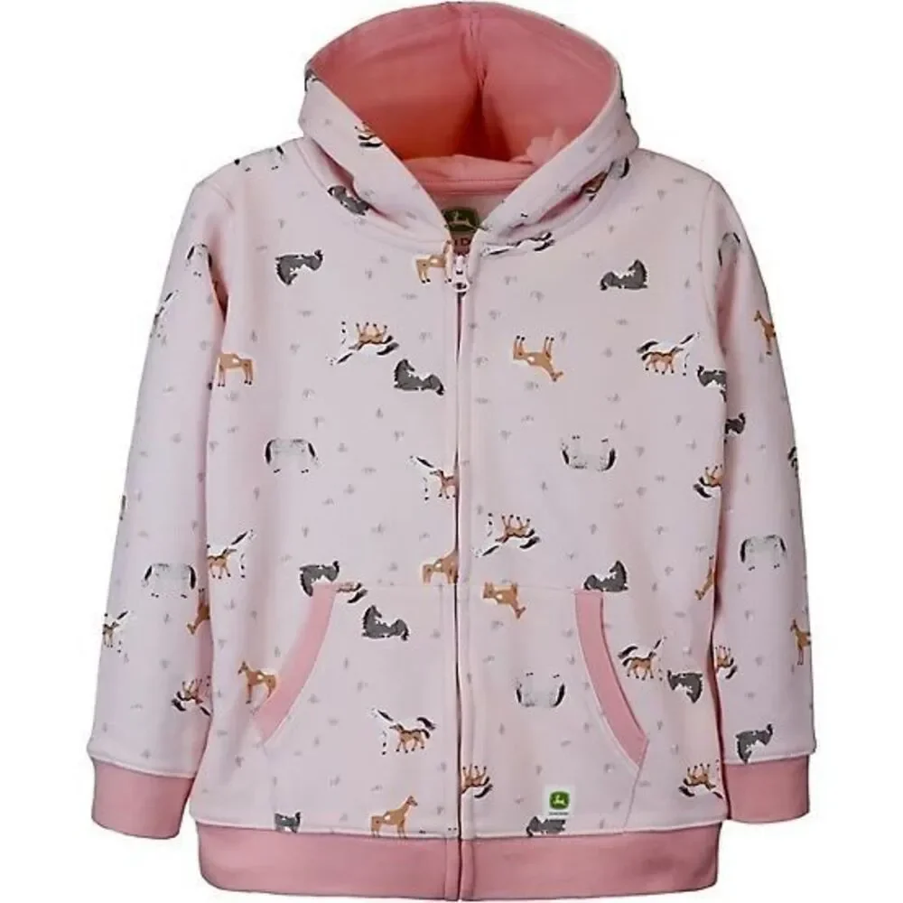 NWT John Deere Toddler Girls' 3T Pink Pony Jacket Full-Zip French Terry Sweater - Picture 1 of 2